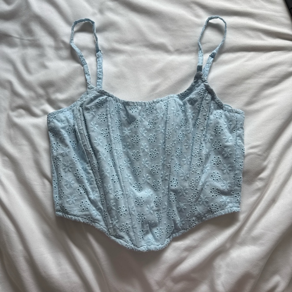 Light Blue Eyelet Crop Top